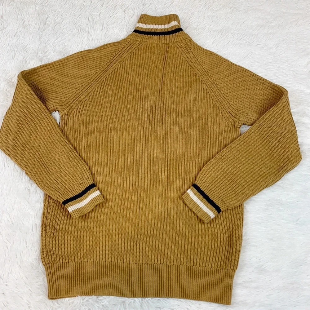 J Crew‎ Men's ribbed half zip pullover sweater striped mock neck long sleeve